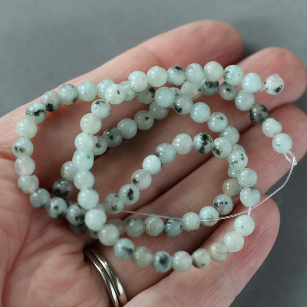4.5mm Kiwi Jasper Beads ‚Äì Smooth Round Natural Gemstone 15" Strand