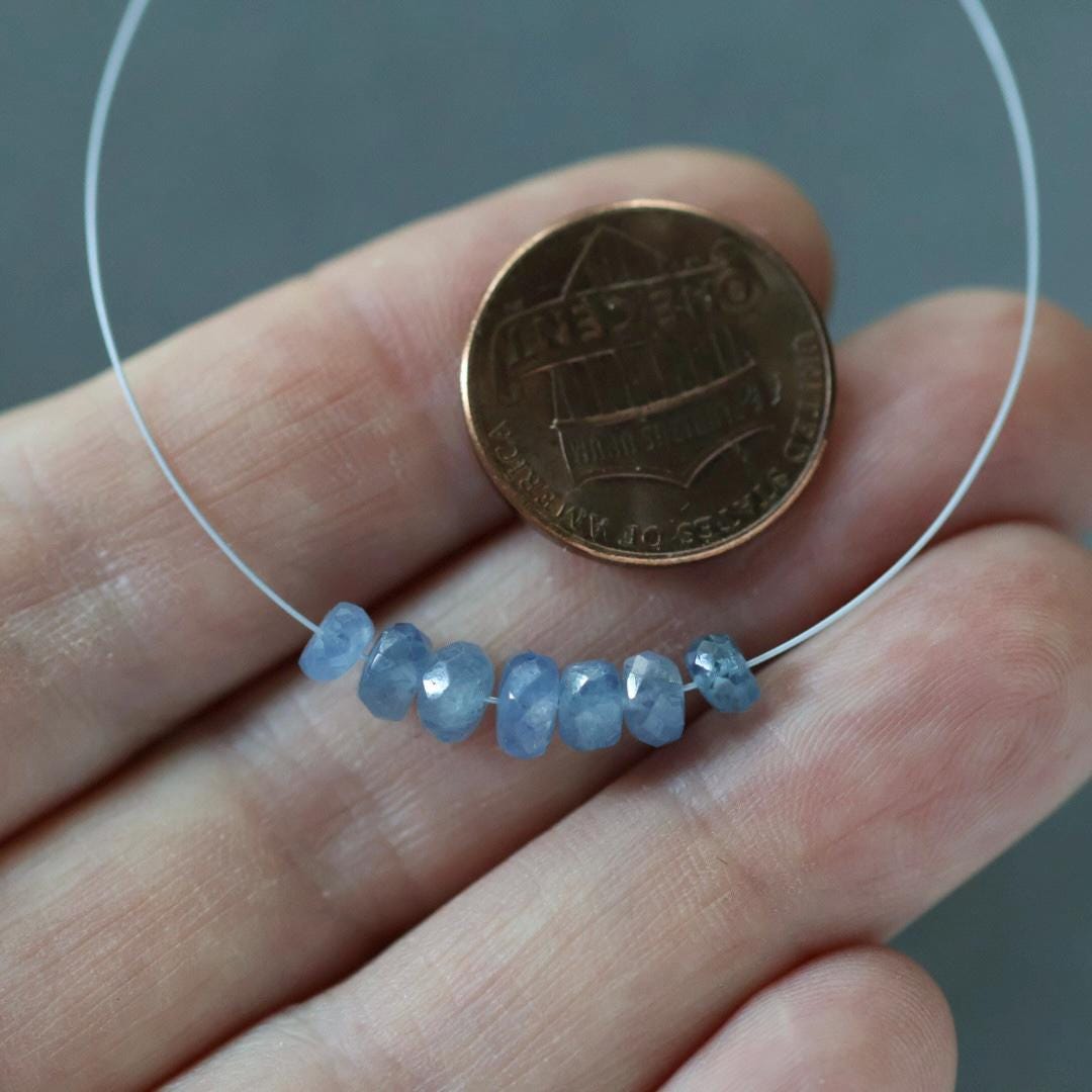 4-5mm Natural Burmese Blue Sapphire Beads Faceted Rondelle 7 PCs Genuine Gemstone Beads Jewelry Making Gift September Birthstone