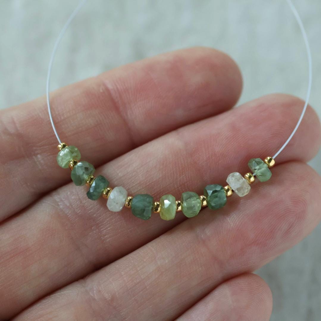 4.5mm Natural Green Sapphire Beads Rondelle 10 PCs Faceted Genuine Gemstone Beads Jewelry Making Beading Craft Gift September Birthstone