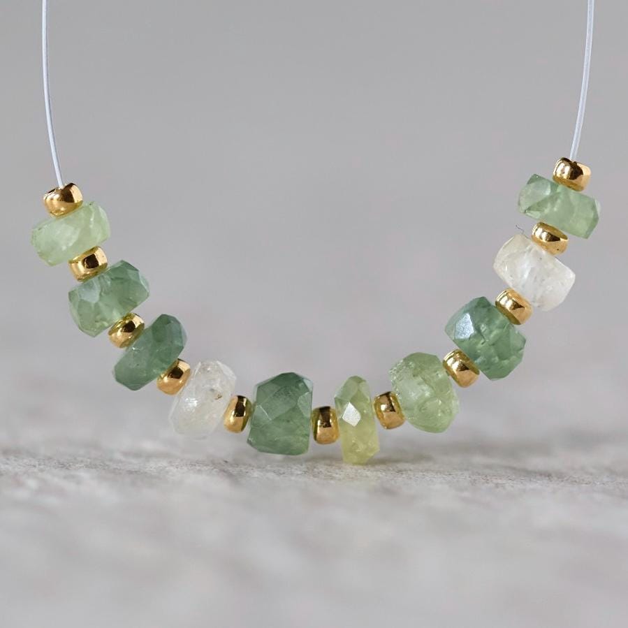 4.5mm Natural Green Sapphire Beads Rondelle 10 PCs Faceted Genuine Gemstone Beads Jewelry Making Beading Craft Gift September Birthstone