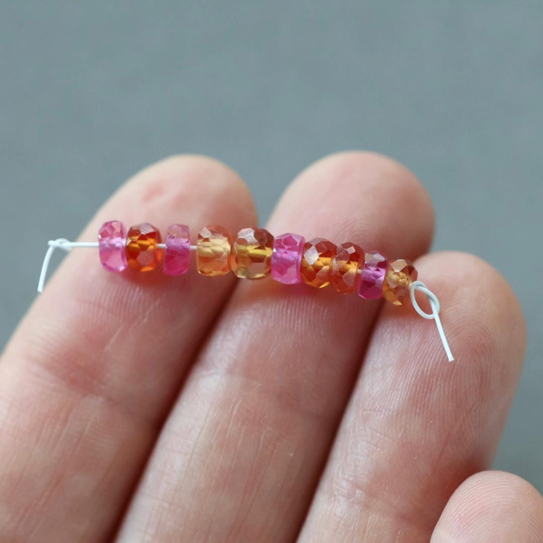 4.5mm Orange Pink Padparadscha Sapphire Beads Rondelle 10PCs Faceted Genuine Gemstone Beads Jewelry Making Gift September Birthstone
