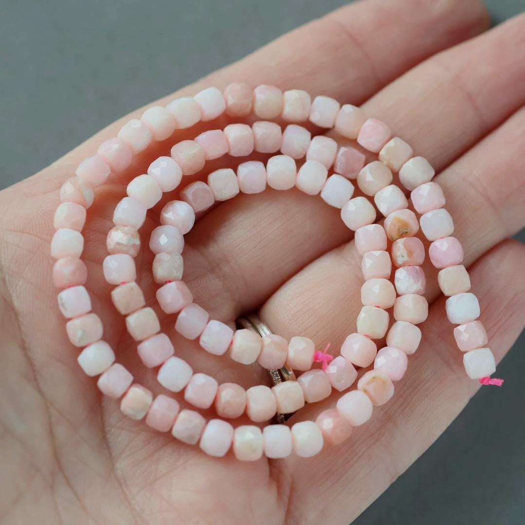 4.5mm Peruvian Pink Opal Beads – Natural Faceted Cube Gemstone 15" Strand