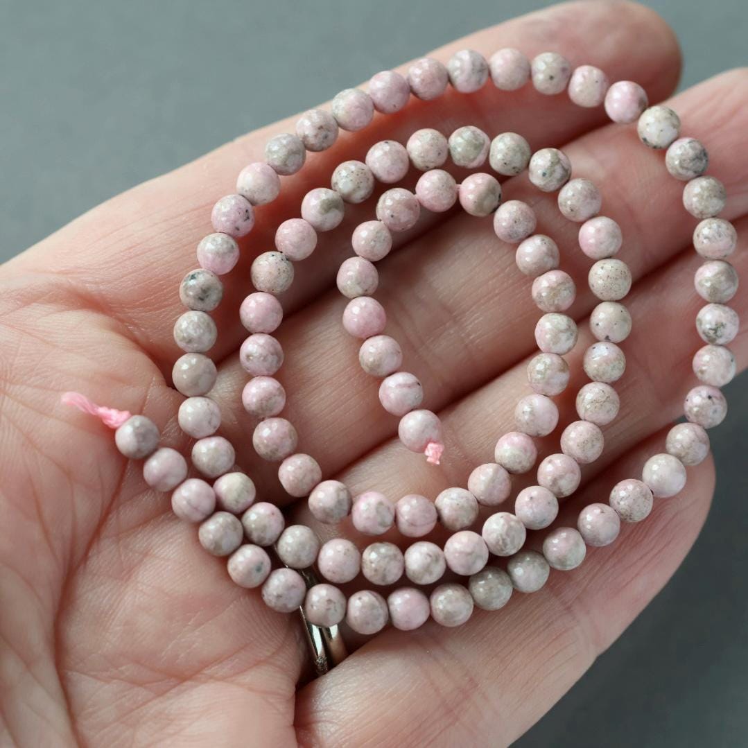 4.5mm Peruvian Rhodonite Beads – Faceted Round Natural Gemstone 15" Strand