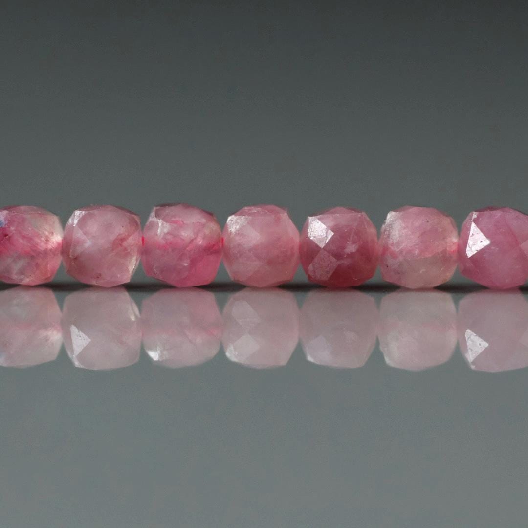 4.5mm Pink Tourmaline Cube Beads 15" Sparkly Gemstone Beads Pink Crystal for Jewelry Making Beading Gift October Birthstone