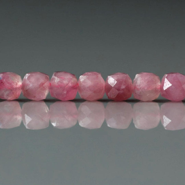 4.5mm Pink Tourmaline Beads – Natural Faceted Cube Gemstone 15" Strand