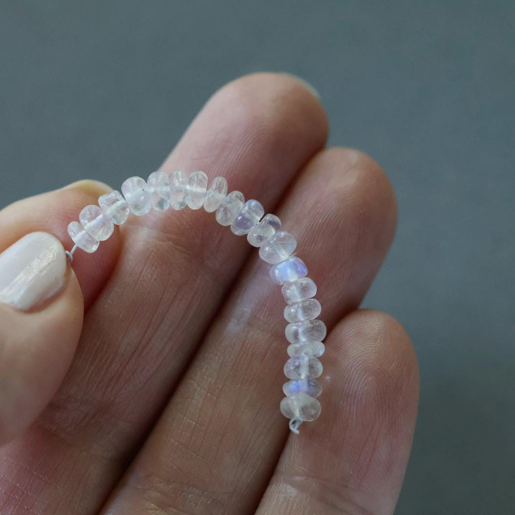 4.5mm Rainbow Moonstone Beads - Smooth Rondelle Natural Gemstone 20 Pcs