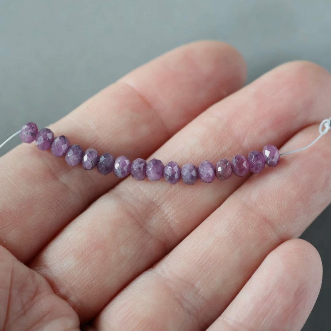 4.5mm Purple Sapphire Rondel Beads Faceted Rondelle 16 Pcs Raw Sapphire Genuine Gemstone Beads Jewelry Making Supply September Birthstone