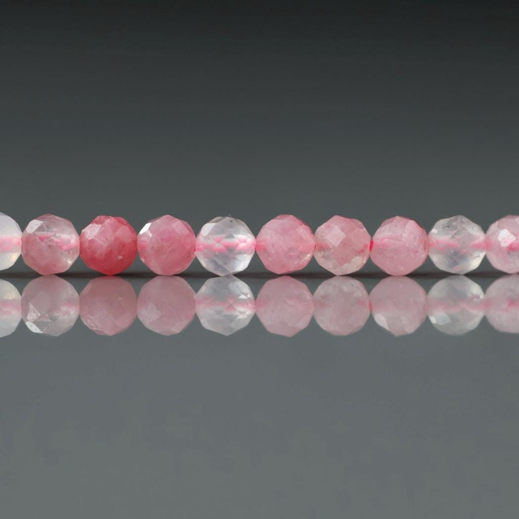 4.5mm Rhodonite in Quartz Matrix Beads – Rare Faceted Round Natural Gemstone 15" Strand