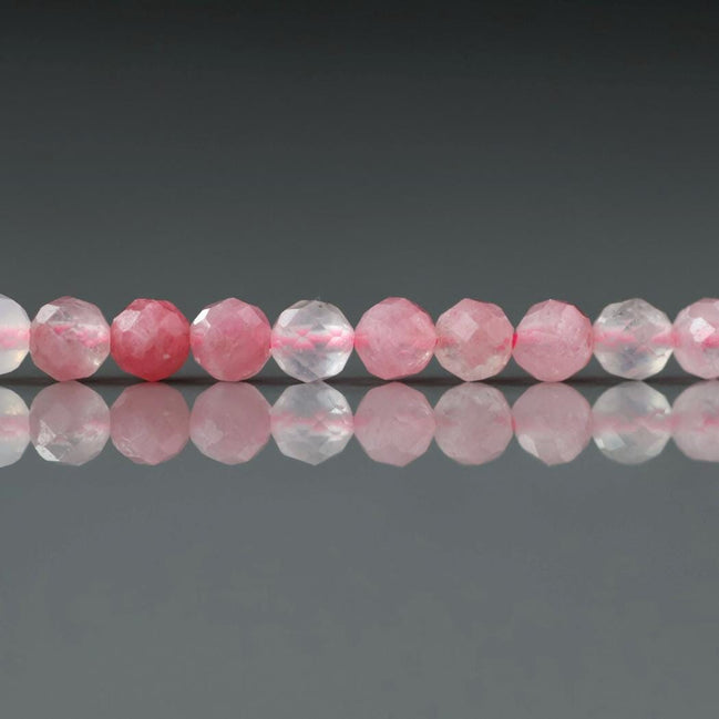 4.5mm Rhodonite in Quartz Matrix Beads – Rare Faceted Round Natural Gemstone 15" Strand