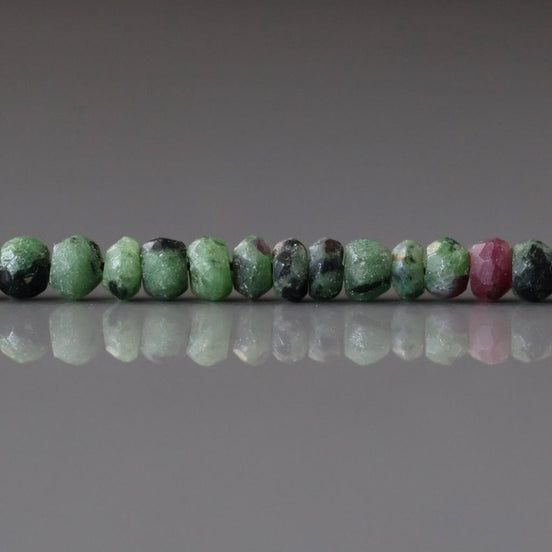 4.5mm Ruby Zoisite Beads Rondelle Hand Faceted Genuine Green Zoisite Beads 12" Gemstone Beads for Jewelry Making Beading Gift for Crafter