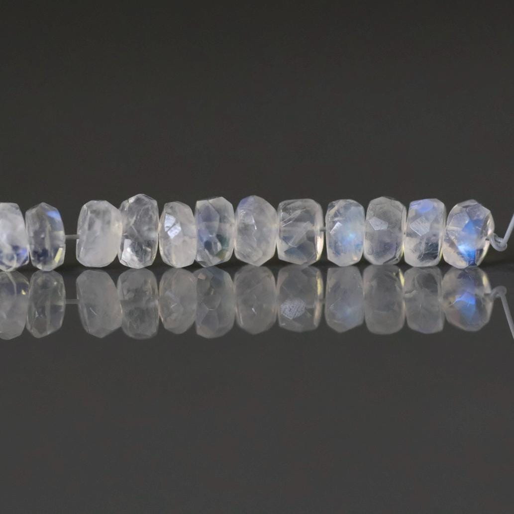 4.5mm Transparent Rainbow Moonstone Beads Rondelle Faceted 12 PCs Gemstone Beads for Jewelry Making DIY Necklace Earrings June Birthstone