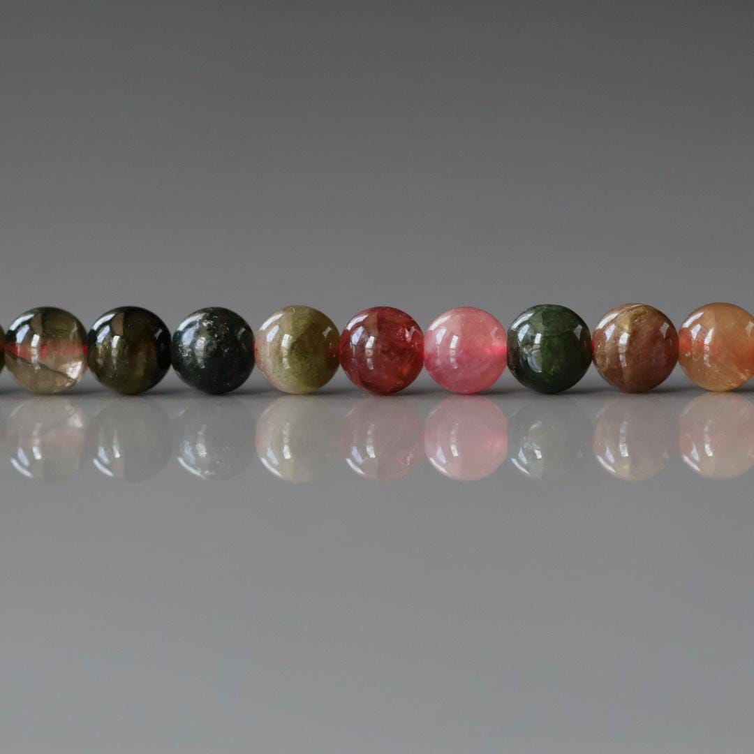 4mm 5mm Watermelon Tourmaline Smooth Beads 15" Rainbow Gemstone Beads Colorful Multi Color Beads for Jewelry Making DIY October Birthstone