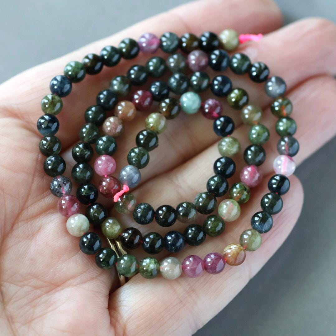 4mm 5mm Watermelon Tourmaline Smooth Beads 15" Rainbow Gemstone Beads Colorful Multi Color Beads for Jewelry Making DIY October Birthstone