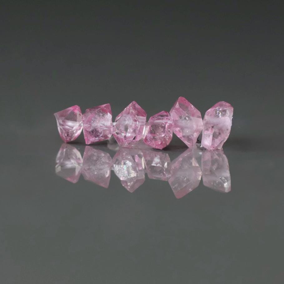 4-6mm Pink Herkimer Diamond Beads - Round Natural Gemstone 6 Pcs