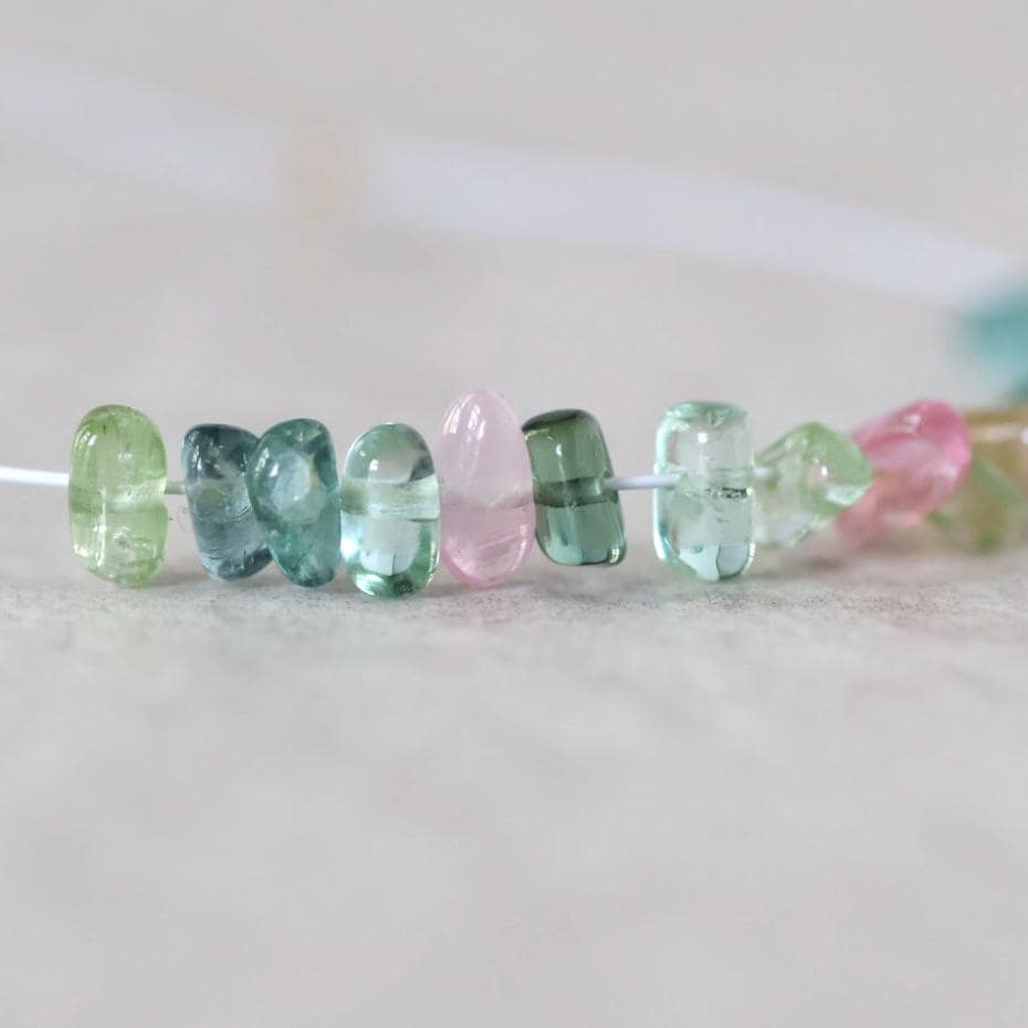 4-6mm Rare Afghan AAA Multi Color Tourmaline Beads Chip Nugget Sticks Smooth 14 Pcs Colorful Natural Gemstone for DIY Jewelry Making