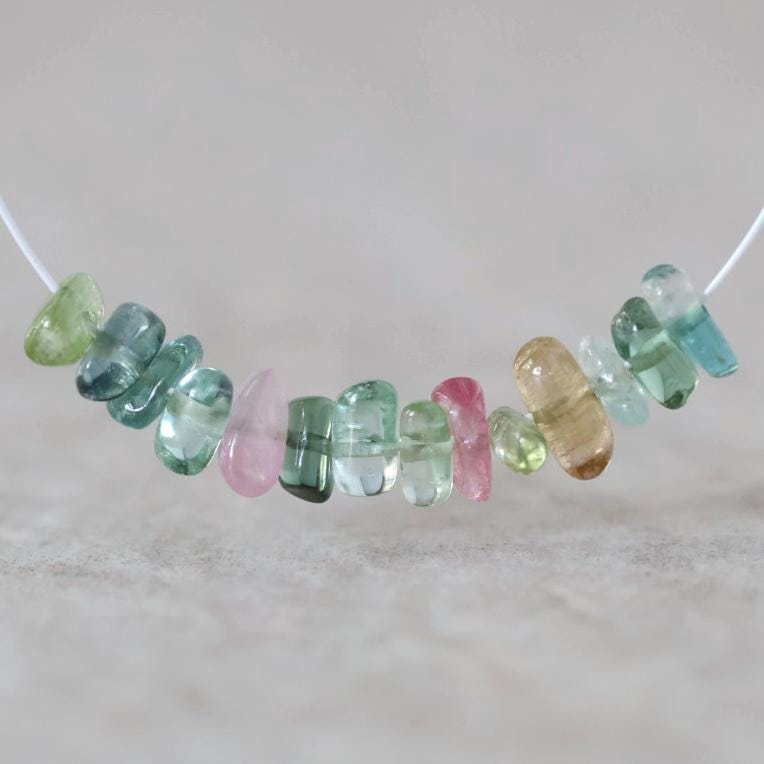 4-6mm Rare Afghan AAA Multi Color Tourmaline Beads Chip Nugget Sticks Smooth 14 Pcs Colorful Natural Gemstone for DIY Jewelry Making