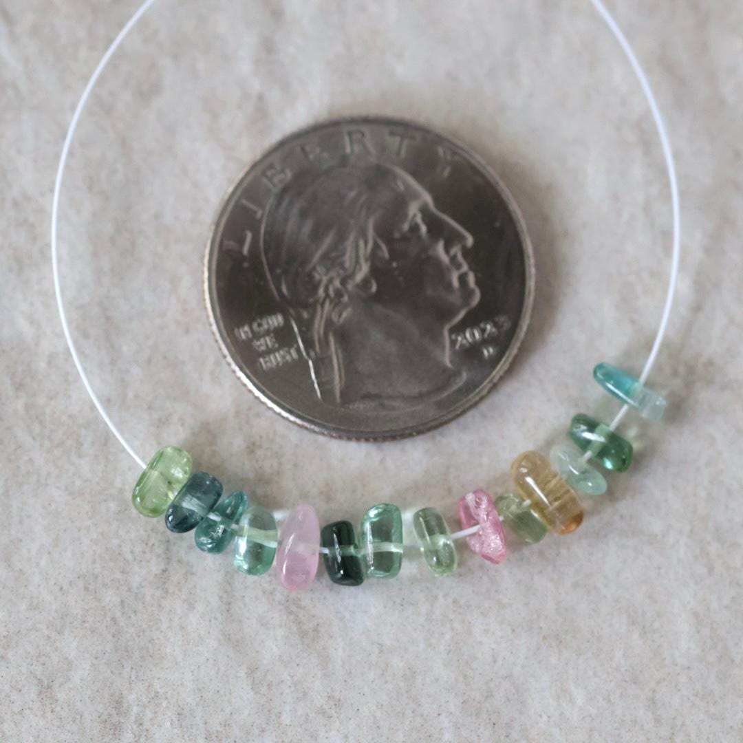 4-6mm Rare Afghan AAA Multi Color Tourmaline Beads Chip Nugget Sticks Smooth 14 Pcs Colorful Natural Gemstone for DIY Jewelry Making