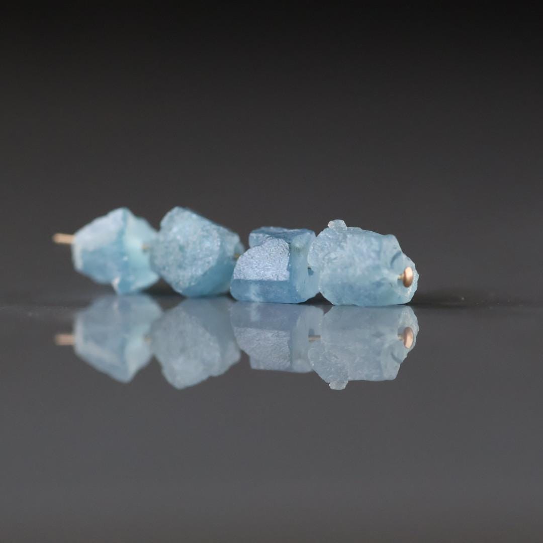 4–7mm Santa Maria Aquamarine Nugget Beads – Natural Gemstone - 4 pcs