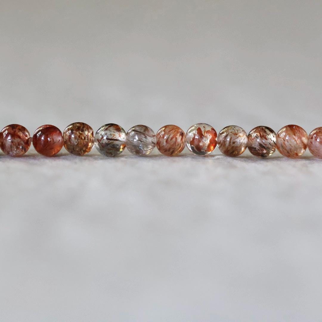 4mm AAA Cooper Rutilated Quartz Beads Top Quality Smooth Genuine Rutile Quartz Beads 7” 15” Gemstone Beads for Jewelry Making