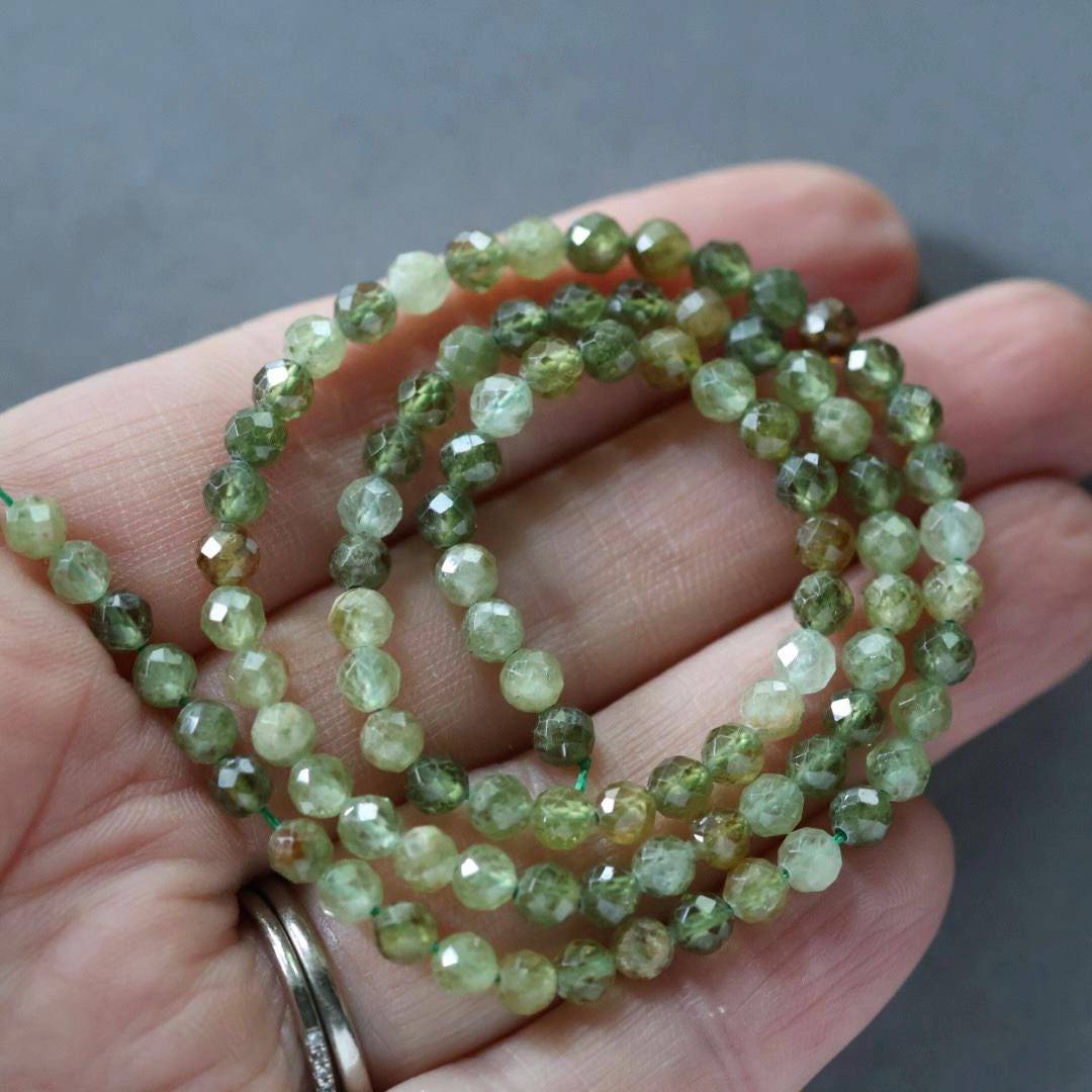 4mm AAA Grossularite Garnet Beads Faceted Green Garnet Beads 15" Natural Garnet Gemstone Beads Beading Crafter Gift DIY Jewelry