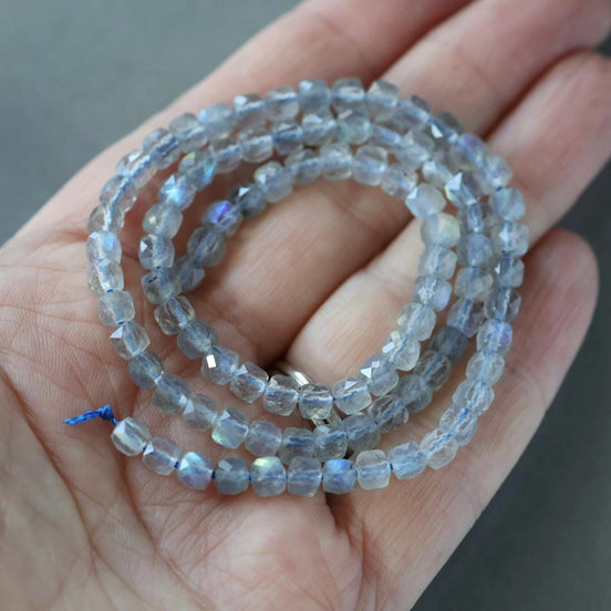 4mm AAA Labradorite Beads Cube Labradorite Genuine Blue Flash Beads 15" Gray Gemstone Beads for DIY Jewelry Making Crafter Gift