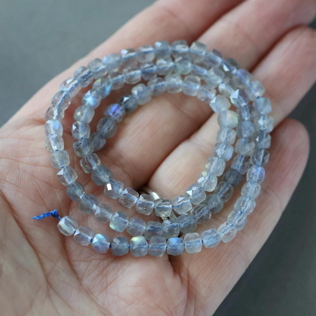 4mm AAA Labradorite Beads - Cube Natural Gemstone 15" Strand