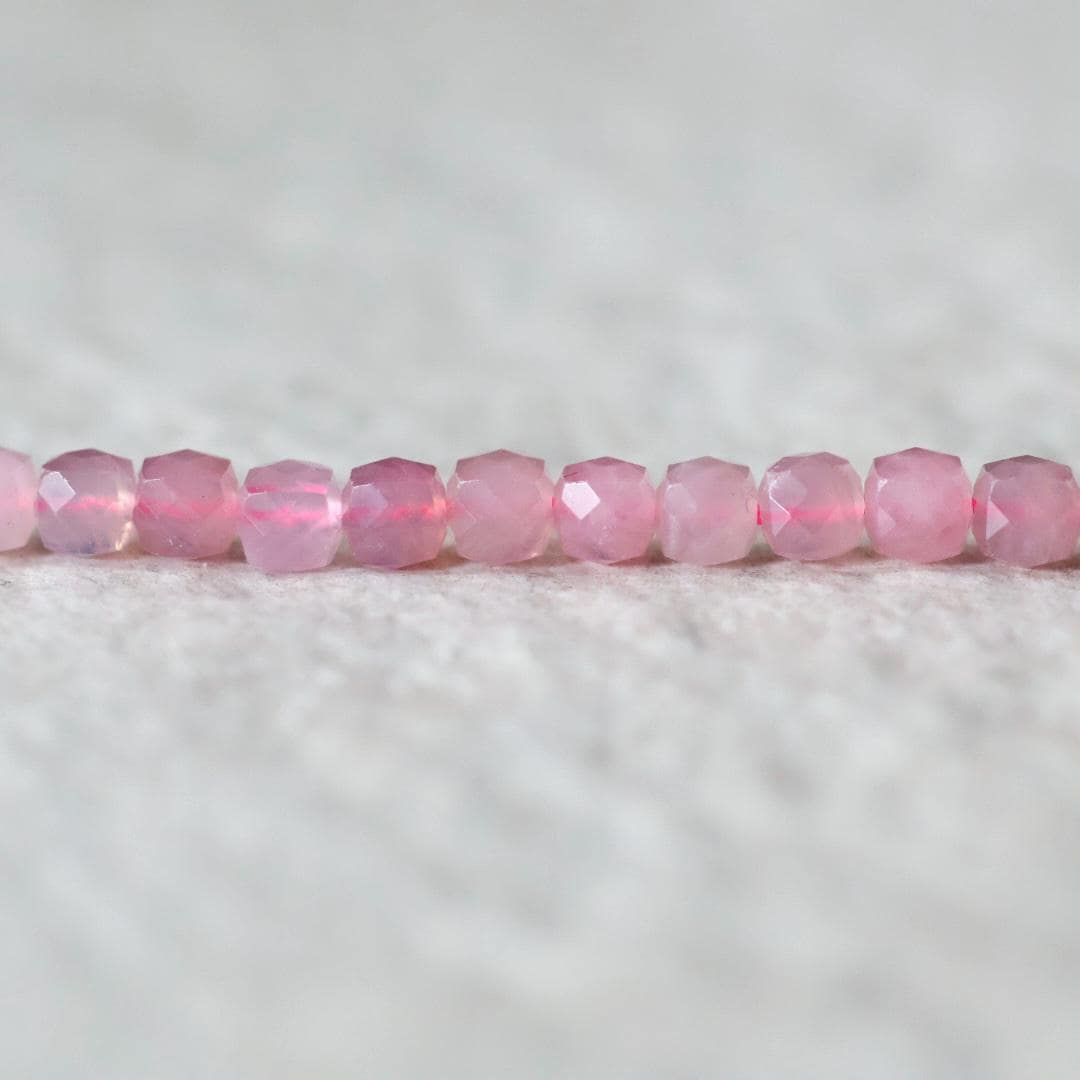 4mm AAA Madagascar Rose Quartz Cube Beads Faceted Gemmy Rose Quartz 7” Genuine Gemstone for Jewelry Making Beading Craft Gift Beads