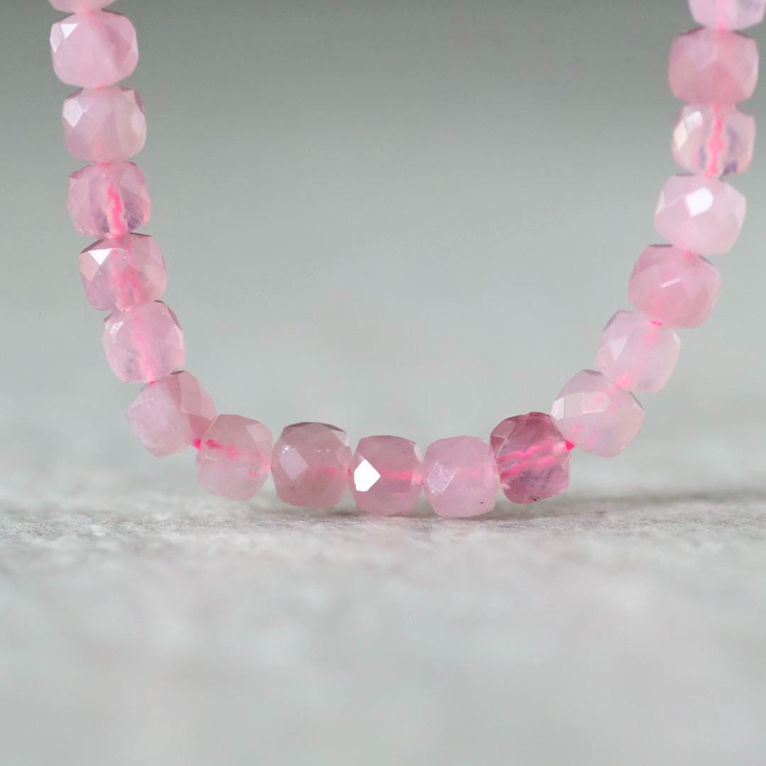 4mm AAA Madagascar Rose Quartz Cube Beads Faceted Gemmy Rose Quartz 7” Genuine Gemstone for Jewelry Making Beading Craft Gift Beads
