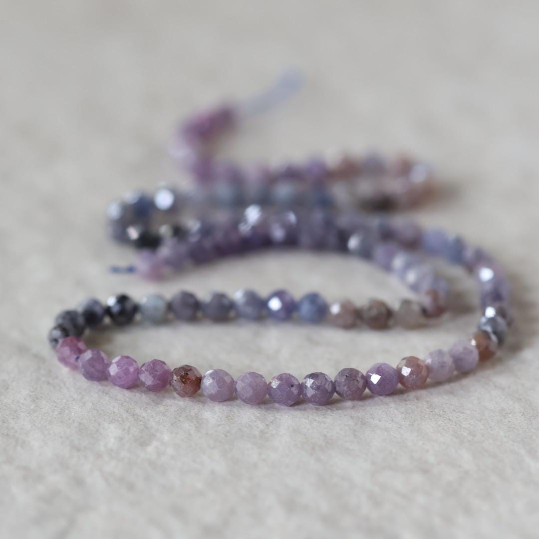 4mm Sri Lanka Ruby Sapphire Beads – Faceted Round Natural Gemstone - 12 pcs