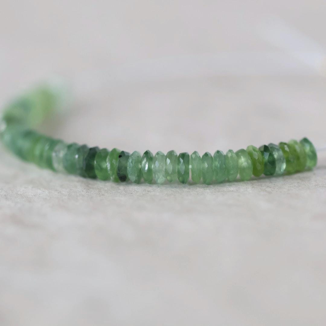 4mm AAA Russian Jade Beads Faceted Rondelles Slices 2” Natural Jade Green Gemstone Beads for Jewelry Making