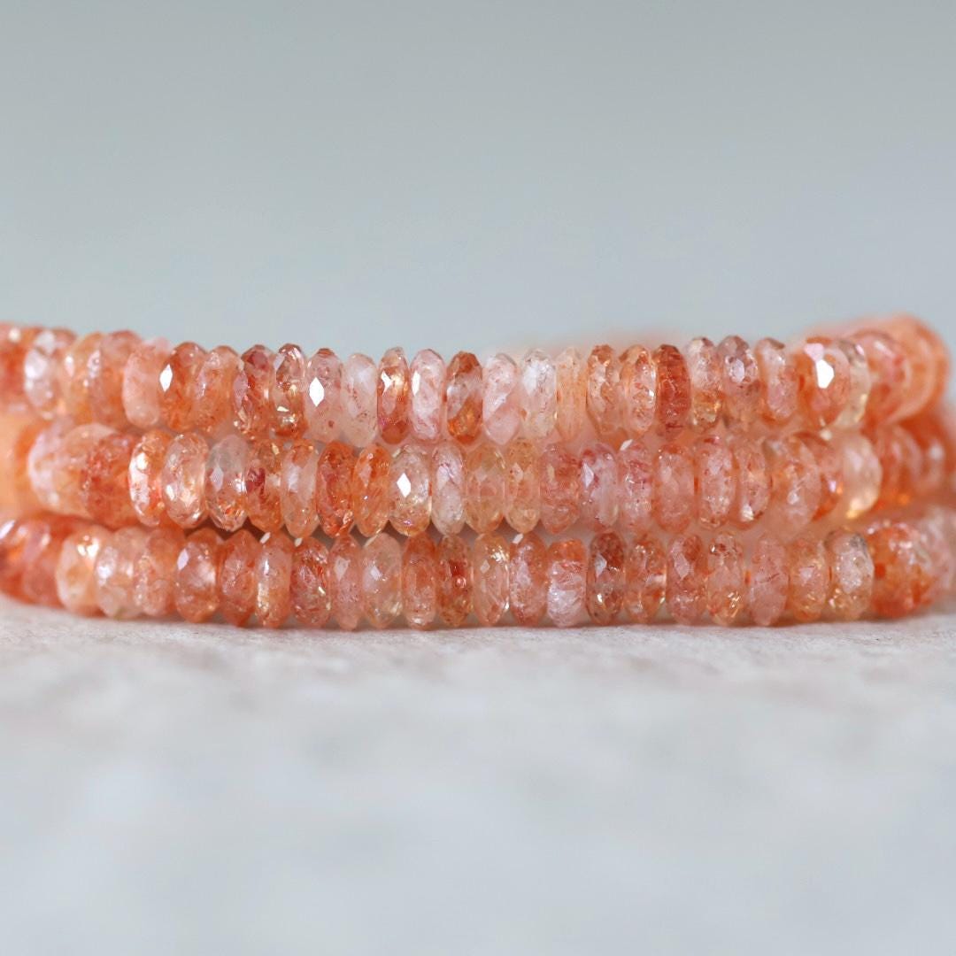 4mm AAA Sunstone Rondelle Beads Faceted Heliolite Orange Sparkly Natural Gemstone for DIY Jewelry Making Supplies