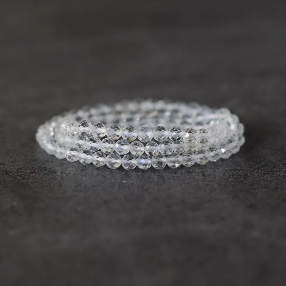 4mm AAA White Topaz Faceted Beads Round 15”Natural Clear Sparkly Gemstone for DIY Jewelry Making Supplies