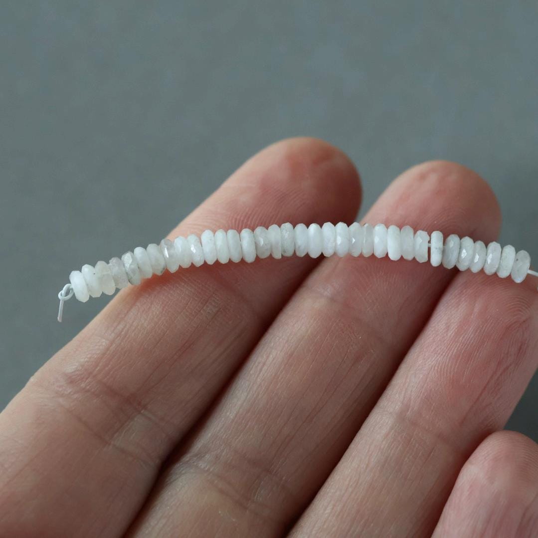 4mm Rare Albite Beads Faceted Rondelle Slices Genuine 2" White Gemstone Beads for DIY Jewelry Making Crafter Gift