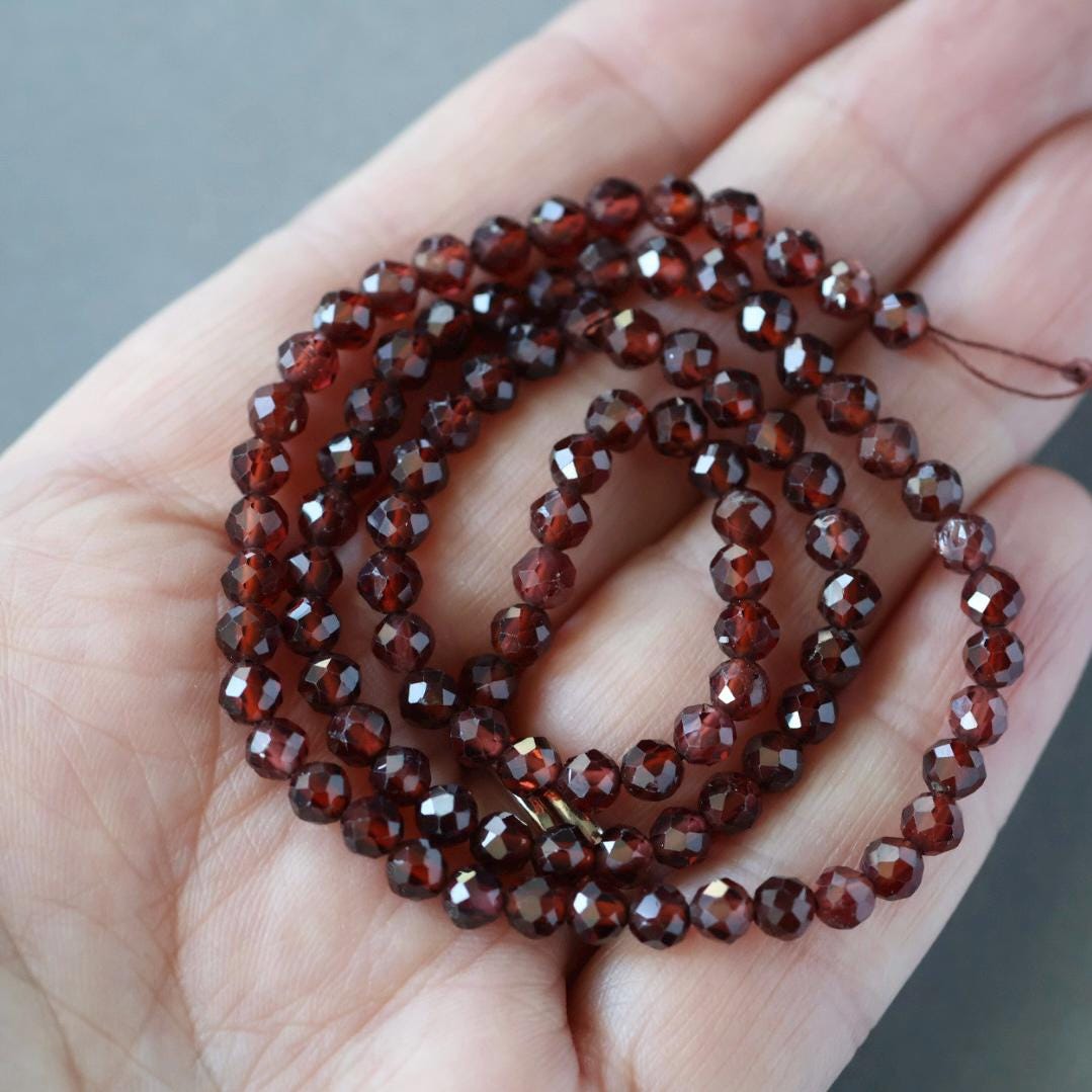4mm Almandine Garnet Beads - Faceted Round Natural Gemstone 15" Strand
