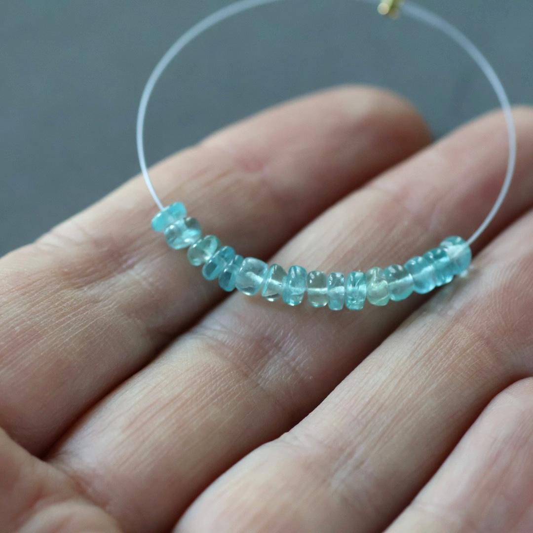 4mm Aqua Neon Apatite Beads -Smooth Rondelle Genuine Gemstone 12 Pcs
