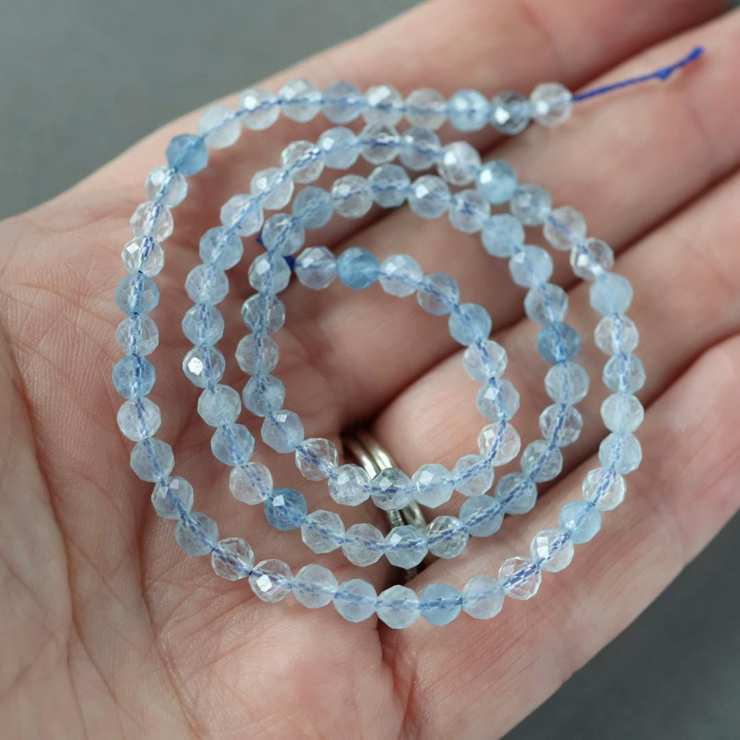 4mm Aquamarine Beads – Faceted Round Natural Gemstone 15" Strand