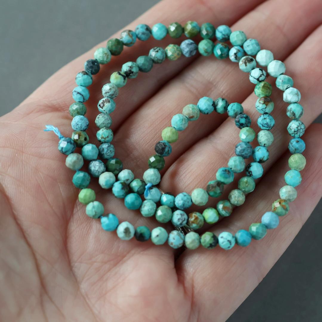 4mm Arizona Turquoise Beads – Faceted Round Natural Gemstone 15" Strand