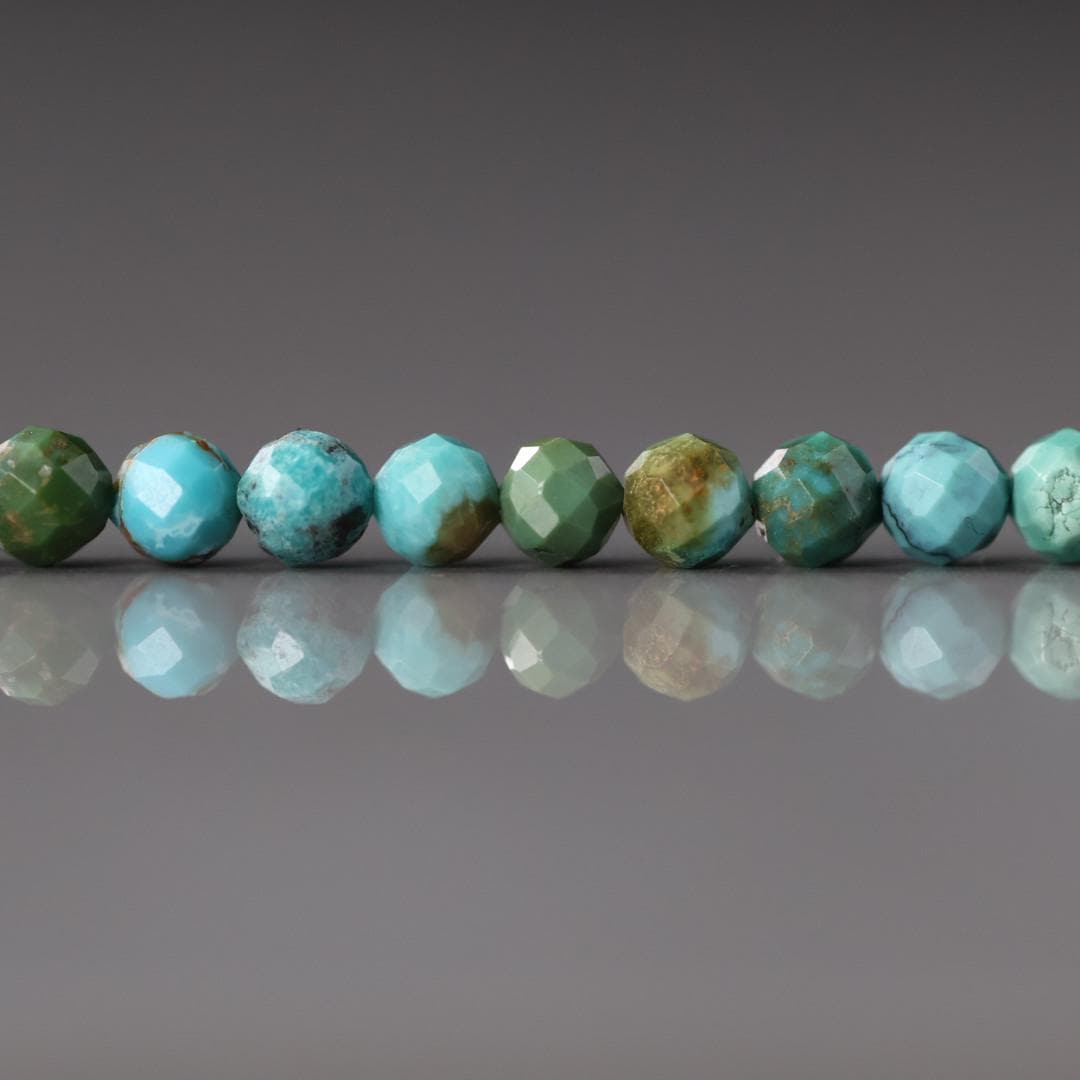 4mm Arizona Turquoise Beads – Faceted Round Natural Gemstone 15" Strand