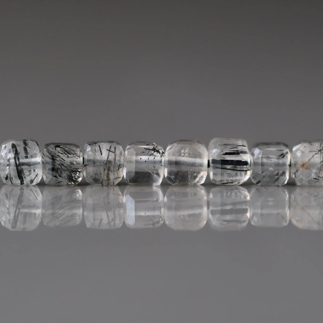 4mm Black Rutilated Quartz Cube Beads Genuine Turmalinated Quartz Beads 15" Sparkly Gemstone Beads for Jewelry Making