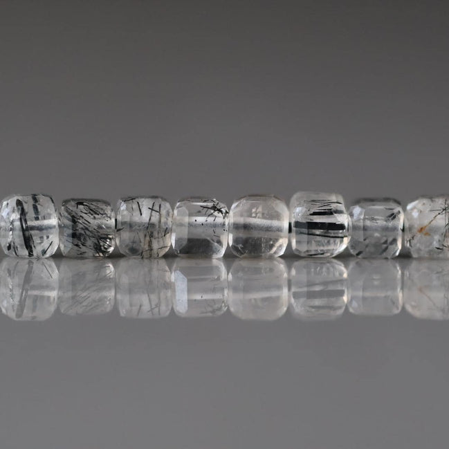 4mm Black Rutilated Quartz Cube Beads Genuine Turmalinated Quartz Beads 15" Sparkly Gemstone Beads for Jewelry Making