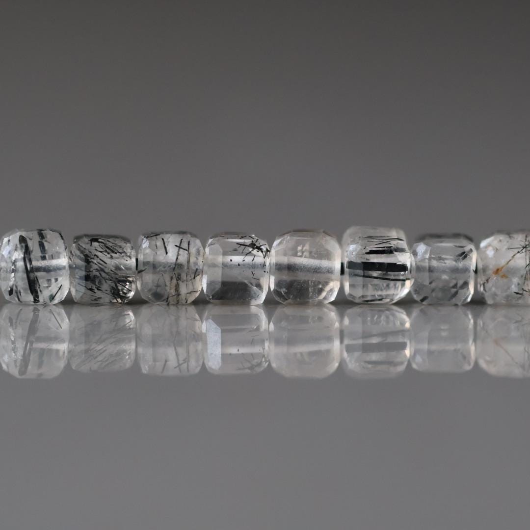 4mm Black Rutilated Quartz Cube Beads - Natural Gemstone 15" Strand