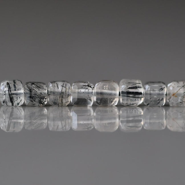 4mm Black Rutilated Quartz Cube Beads - Natural Gemstone 15" Strand