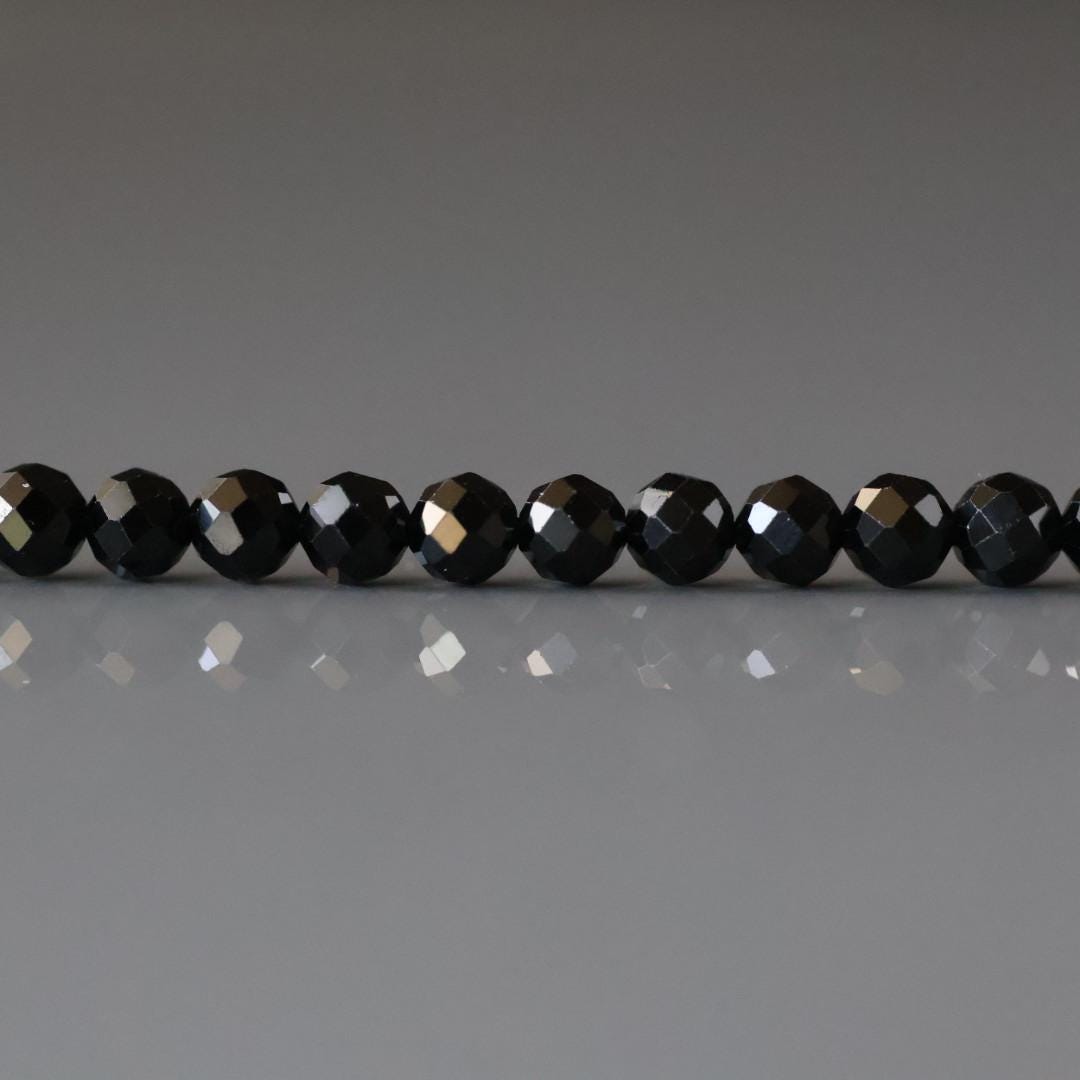 4mm Black Spinel Beads Faceted 15" Sparkly Black Stone Crystal Genuine Gemstone Beads for Jewelry Making Beading Craft Gift Beads