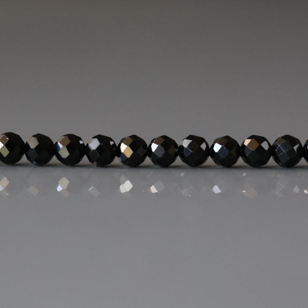 4mm Black Spinel Beads - Faceted Round Natural Gemstone 15" Strand
