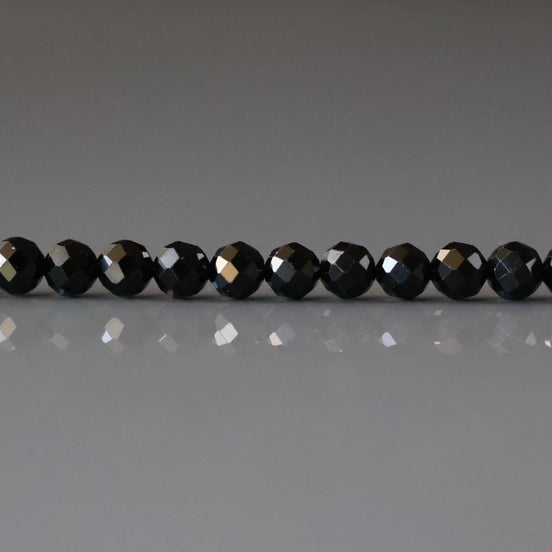 4mm Black Spinel Beads - Faceted Round Natural Gemstone 15" Strand
