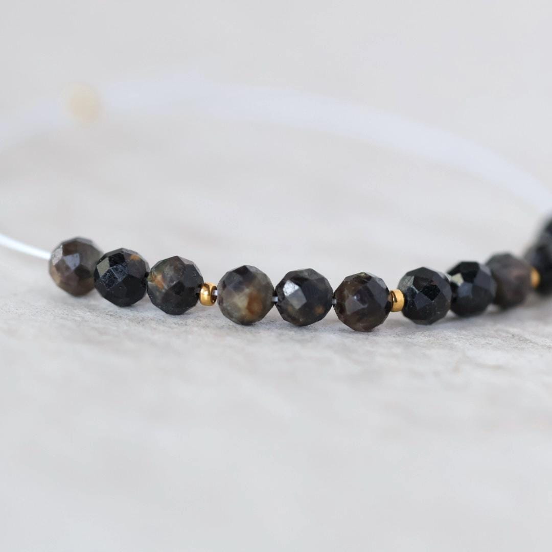 4mm Black Star Sapphire Beads – Faceted Round Natural Gemstone - 12pcs