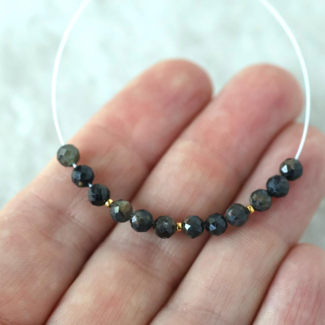 4mm Black Star Sapphire Beads – Faceted Round Natural Gemstone - 12pcs