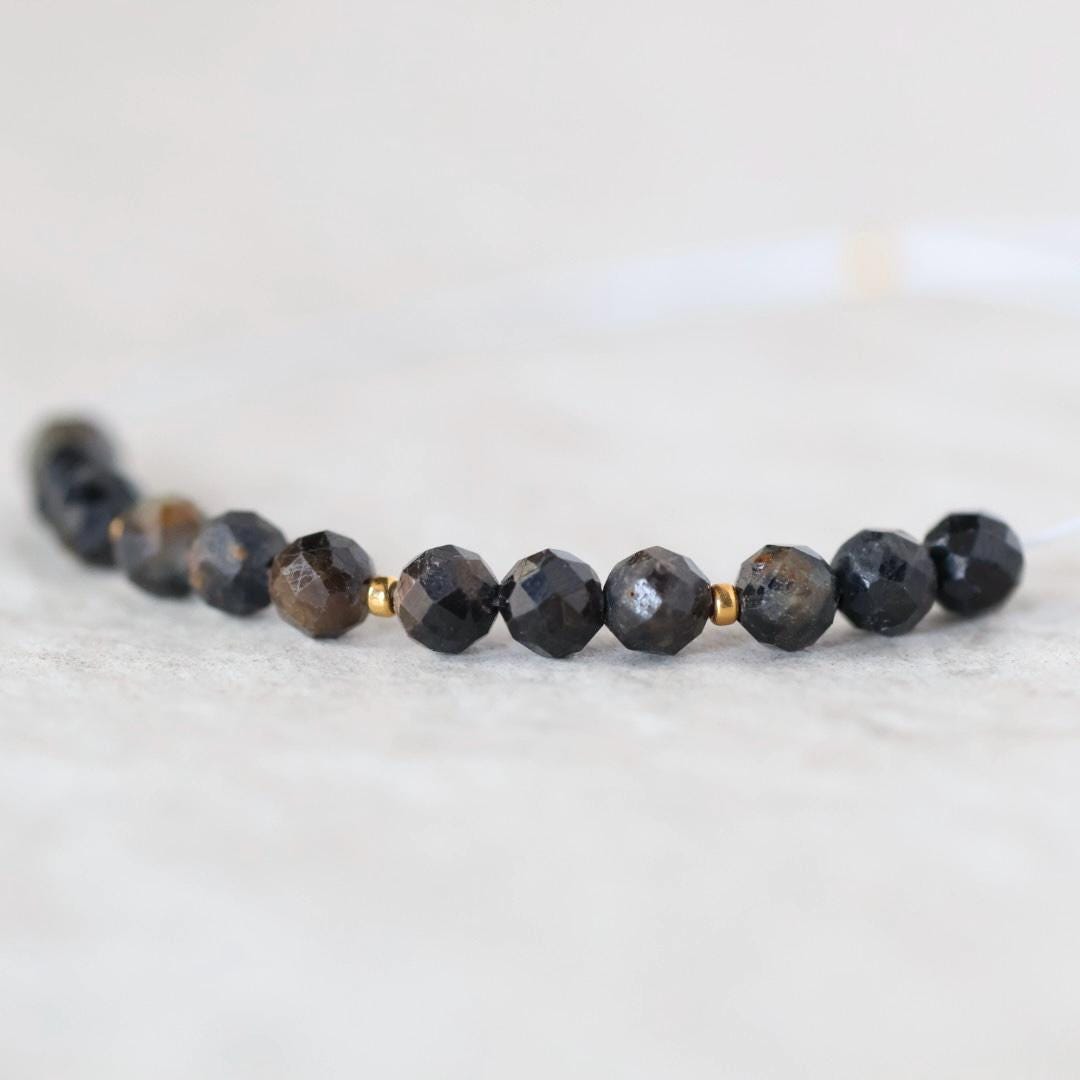 4mm Black Star Sapphire Beads – Faceted Round Natural Gemstone - 12pcs