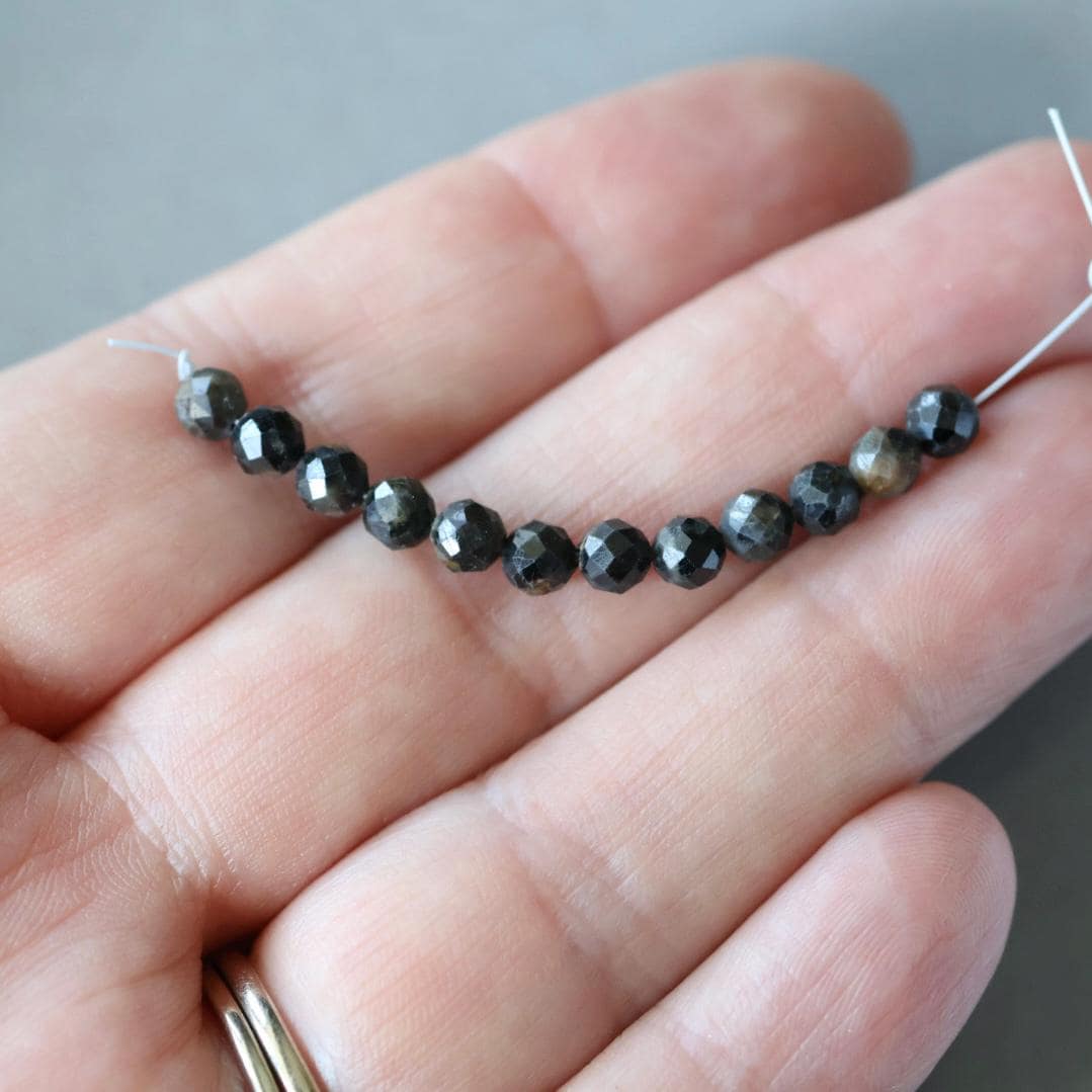4mm Black Star Sapphire Beads Faceted 12 PCs Raw Black Sapphire Genuine Gemstone Beads Jewelry Making Beading Gift September Birthstone