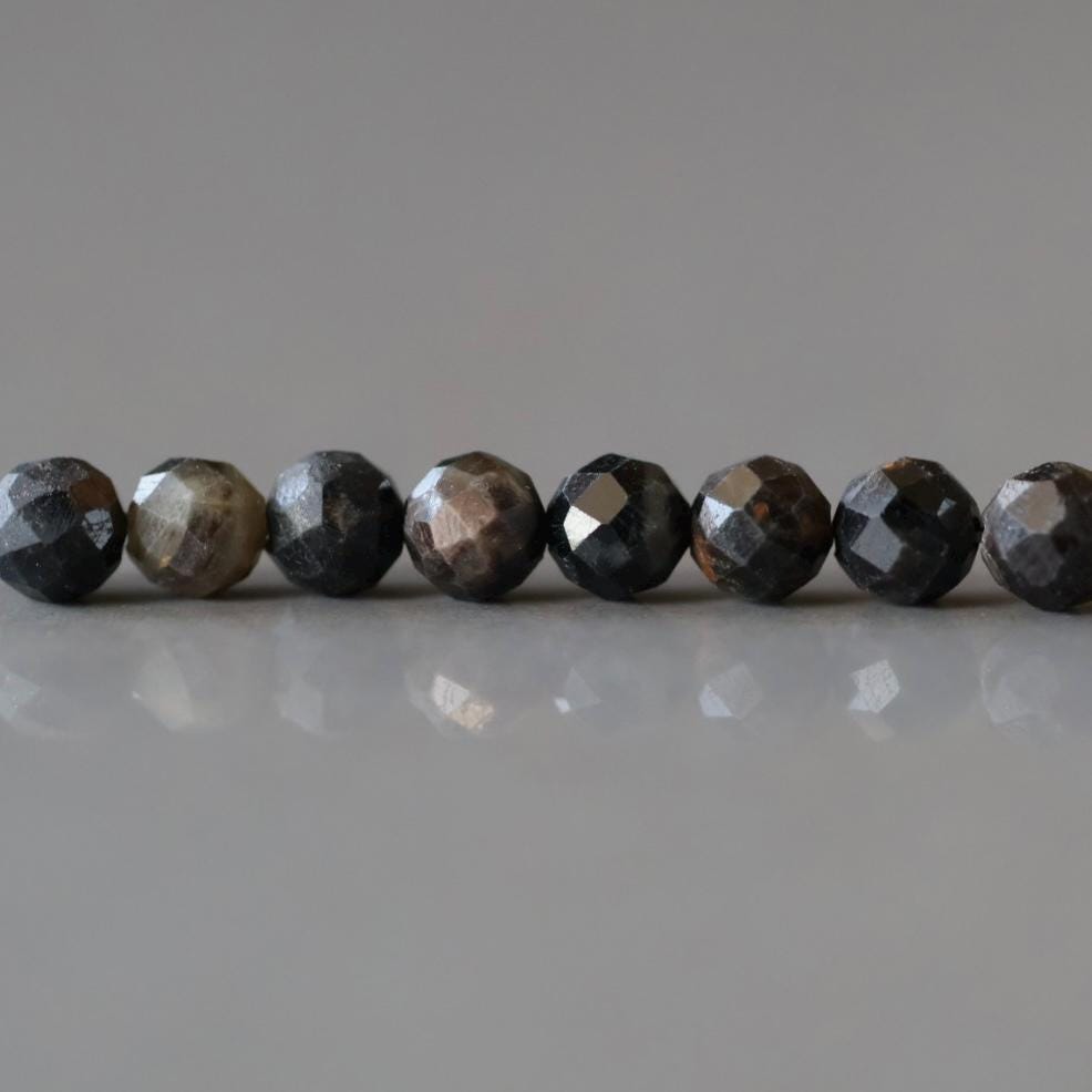 4mm Black Star Sapphire Beads Faceted 12 PCs Raw Black Sapphire Genuine Gemstone Beads Jewelry Making Beading Gift September Birthstone